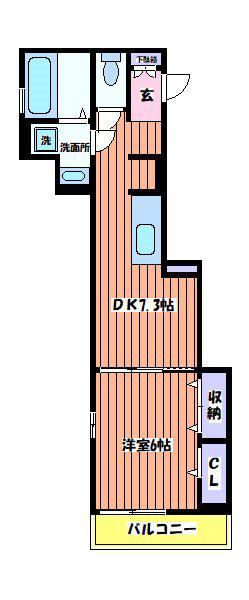 パレス国立(1DK/2階)の間取り写真