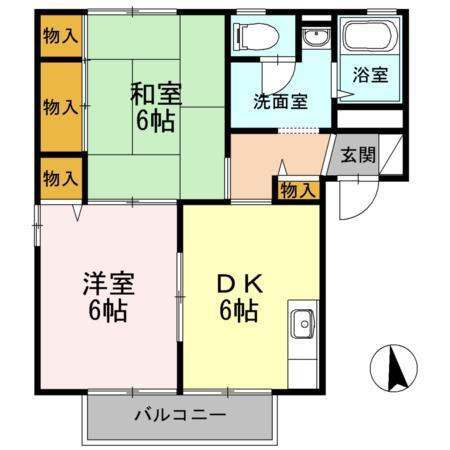 ラ・トーレ A・B・C棟(2DK/1階)の間取り写真
