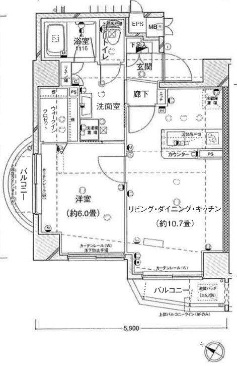 フィオリーシェ東浅草(1LDK/7階)の間取り写真