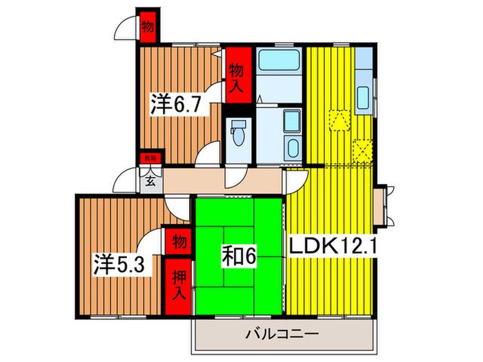 アーク・シャラ(3LDK/1階)の間取り写真