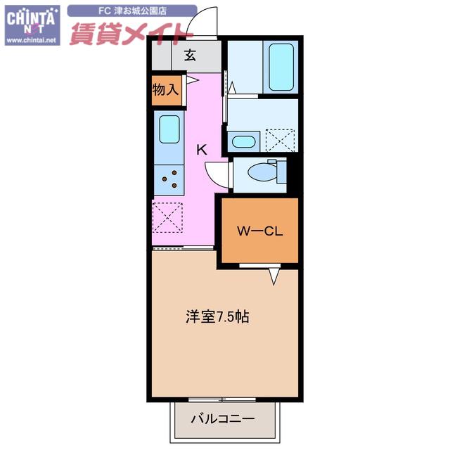 ディーシャンブル上浜町(1K/2階)の間取り写真