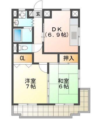 ウェーブ28(2DK/3階)の間取り写真