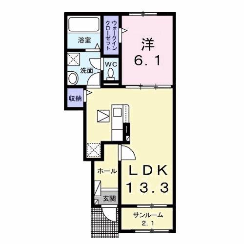 ルパルク II(1LDK/1階)の間取り写真