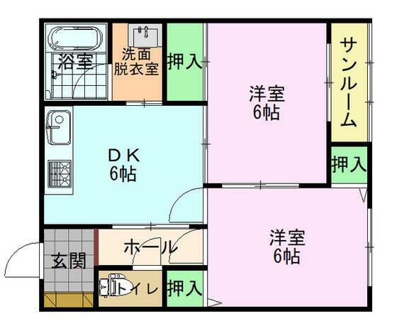 ニューヴィレッジ(2DK/2階)の間取り写真