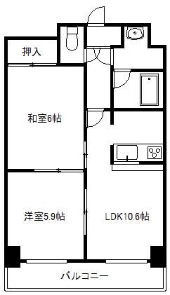 ドミ22山鼻(2LDK/10階)の間取り写真