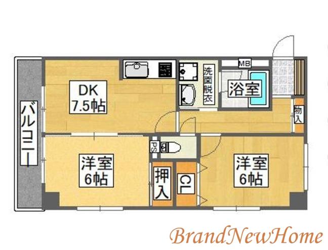 シャレー北花田(2DK/3階)の間取り写真