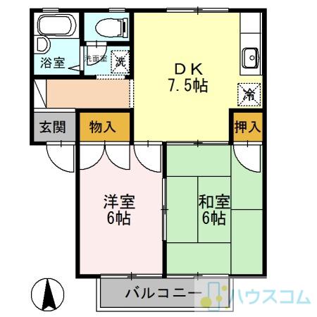 サンソレイユ1(2DK/1階)の間取り写真