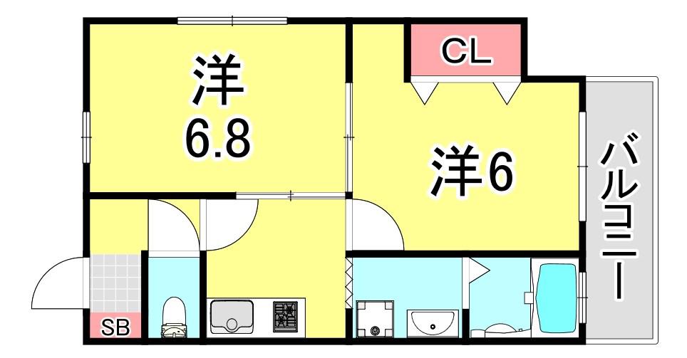 六甲ハイツ(2DK/3階)の間取り写真