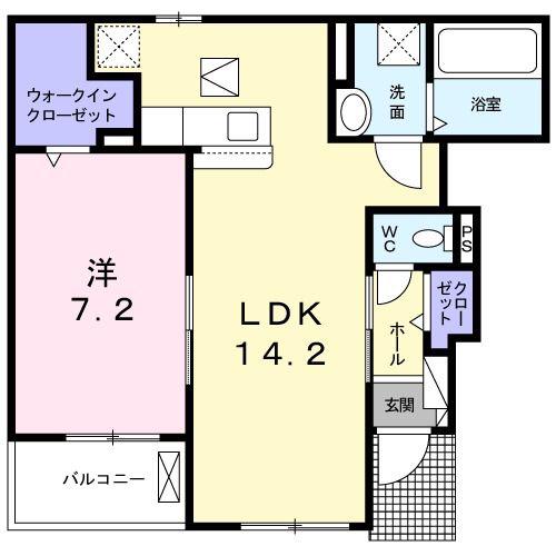 カーサデルソーレI(1LDK/1階)の間取り写真