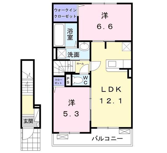 ハピネス ツースリー(2LDK/2階)の間取り写真
