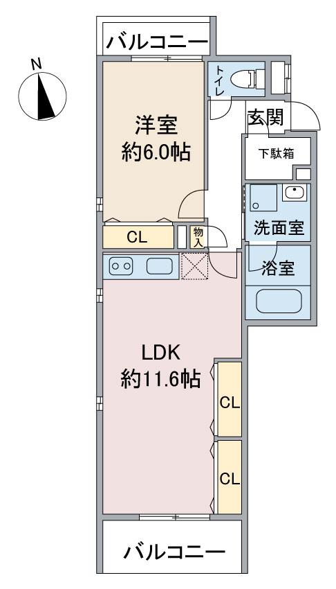 グランシャトゥ那古野(1LDK/1階)の間取り写真