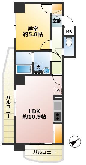 レジデンス武蔵野(1DK/11階)の間取り写真