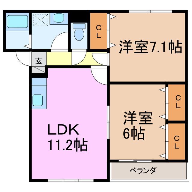 オリエンス桜(2LDK/2階)の間取り写真