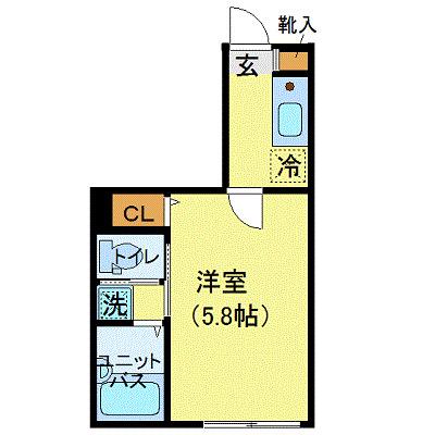 フェリーチェ洗足池(1K/2階)の間取り写真