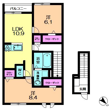 ハイツ大和(2LDK/2階)の間取り写真