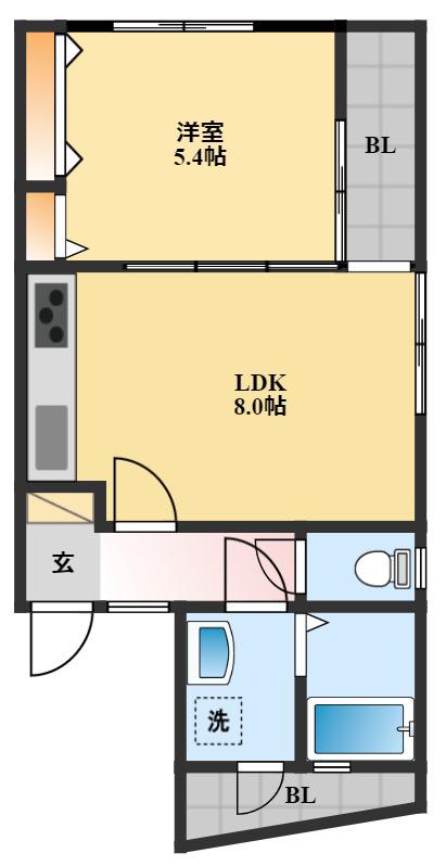 ASK岩屋(1LDK/3階)の間取り写真