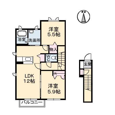 コンフォートリンナ 1番館(2LDK/2階)の間取り写真