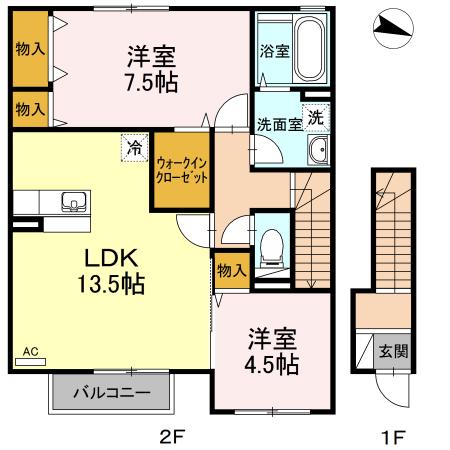 クレシアライフ(2LDK/2階)の間取り写真