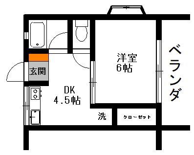 メゾンド中央(1DK/2階)の間取り写真