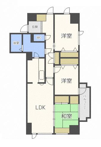 ドエル大谷地(3LDK/2階)の間取り写真