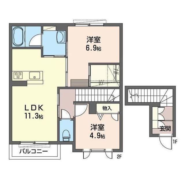 メイスクエアD(2LDK/2階)の間取り写真