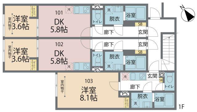 カインドネス狭山ヶ丘(1DK/1階)の間取り写真