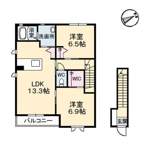 パインデューA棟(2LDK/2階)の間取り写真