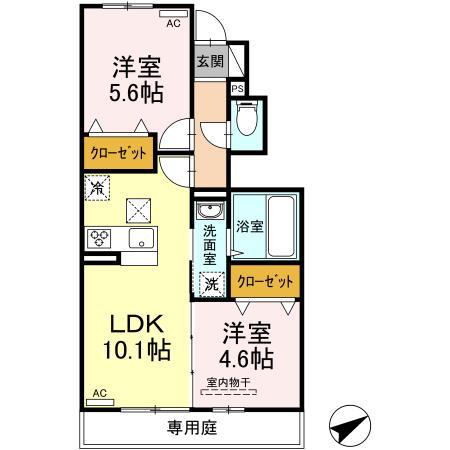 プリマヴェーラD(2LDK/1階)の間取り写真