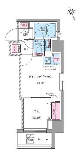 クレヴィアリグゼ世田谷松陰神社前(1DK/4階)の間取り写真