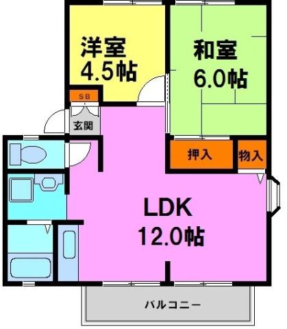 矢内ハイツ花屋敷A棟・B棟(2LDK/2階)の間取り写真