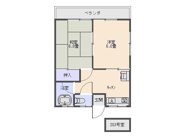 ハイパレスE(2K/2階)の間取り写真