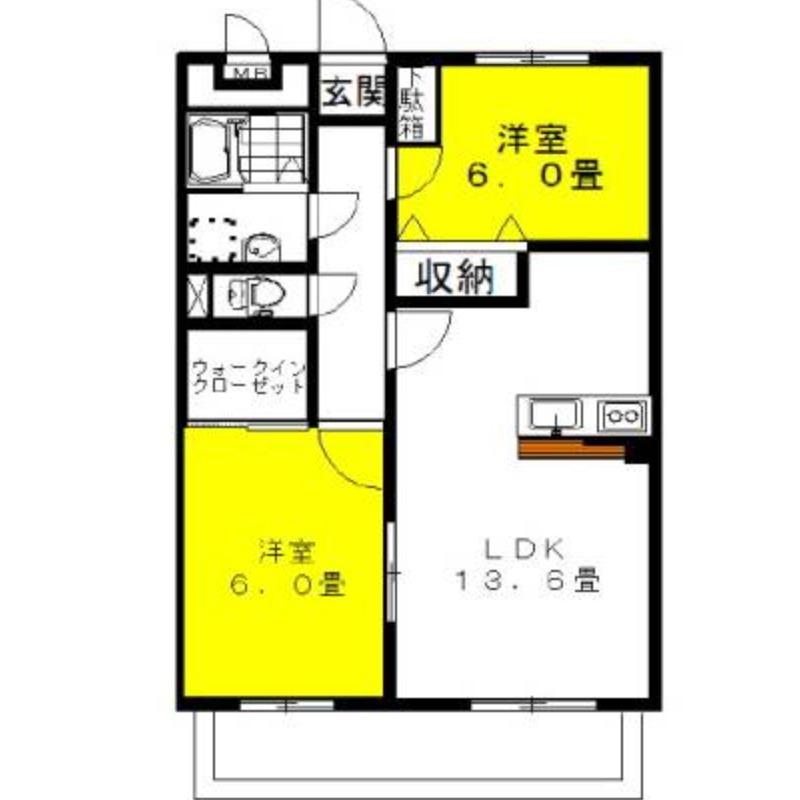 シティコートII(2LDK/2階)の間取り写真