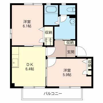 ラフォーレ D棟(2DK/2階)の間取り写真