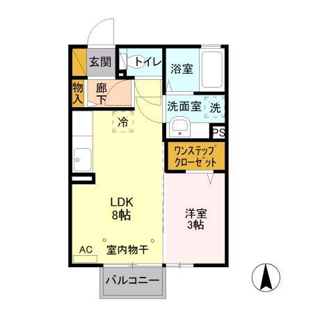 シャトー・デュ・ボヌールB(1LDK/2階)の間取り写真