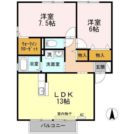 コートタウン西岡B棟(2LDK/2階)の間取り写真