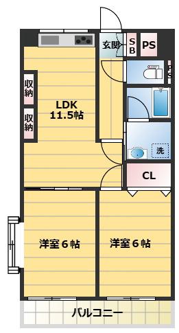 フローラル東葛西II(2LDK/5階)の間取り写真