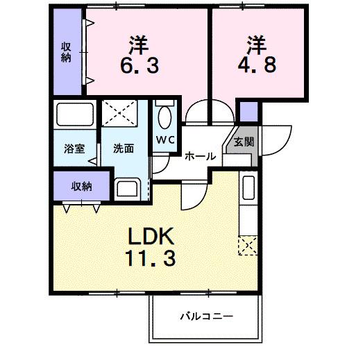 ヴィラージュ英(2LDK/2階)の間取り写真