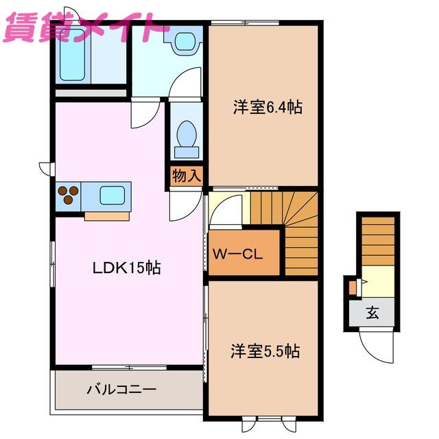 グリーンハウスLATTE C棟(2LDK/2階)の間取り写真
