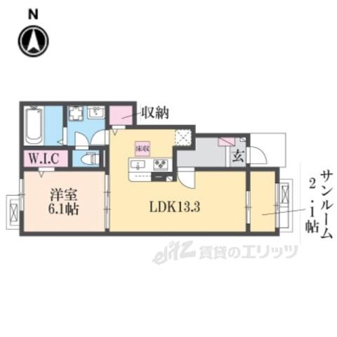 セレノ生駒Ⅰ(1LDK/1階)の間取り写真