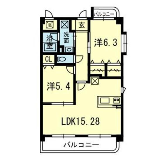 シャローム美咲野 弐番館(2LDK/4階)の間取り写真