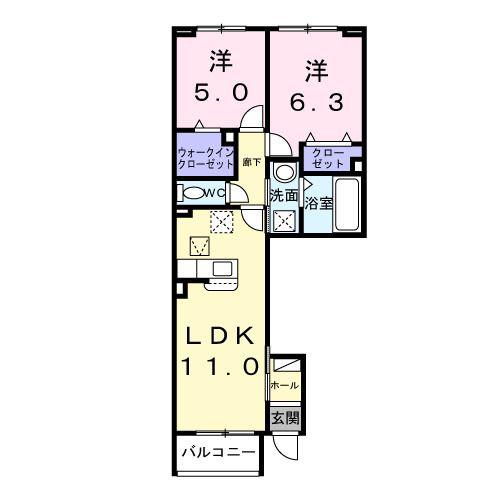 ウィステリアタウンI(2LDK/1階)の間取り写真