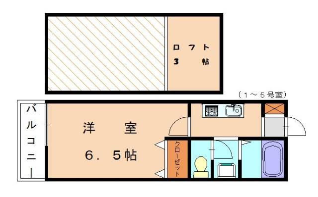 ルート若宮(1K/2階)の間取り写真