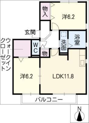 マードレB棟(2LDK/1階)の間取り写真
