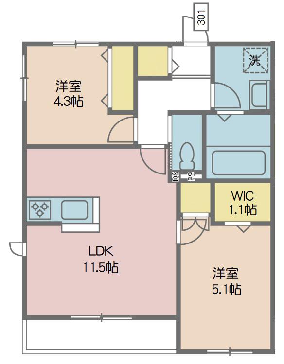 クレシェンド喜沢(2LDK/3階)の間取り写真