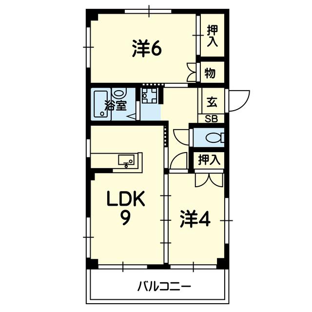 センシブル平成B棟(2LDK/3階)の間取り写真
