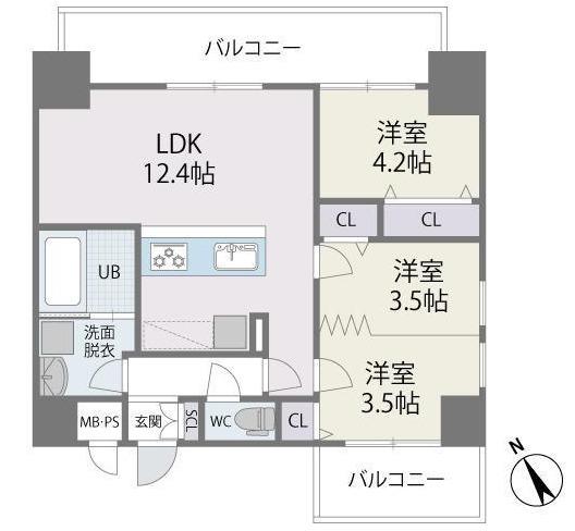 MODERN PALAZZO博多駅東(3LDK/6階)の間取り写真