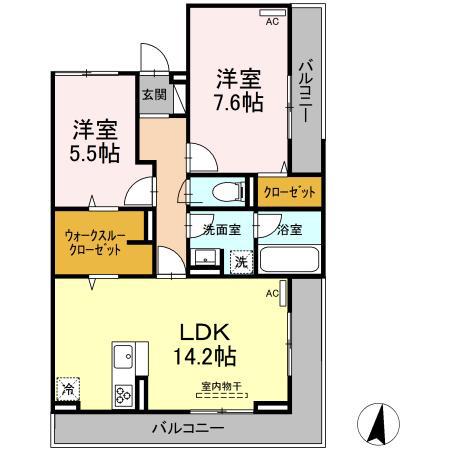 DーRESIDENCE西町(2LDK/3階)の間取り写真