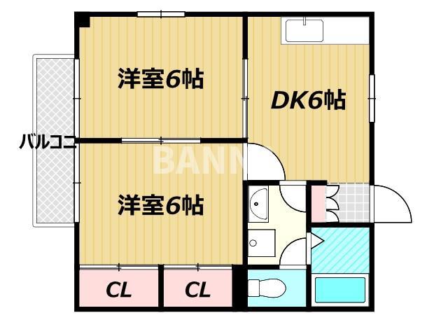 向山ハイツ(2DK/2階)の間取り写真