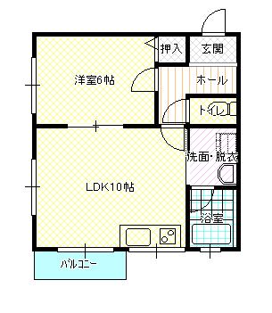 コーポ サザンII(1LDK/3階)の間取り写真
