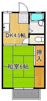 ヤングハイツ三郎丸(1DK/2階)の間取り写真